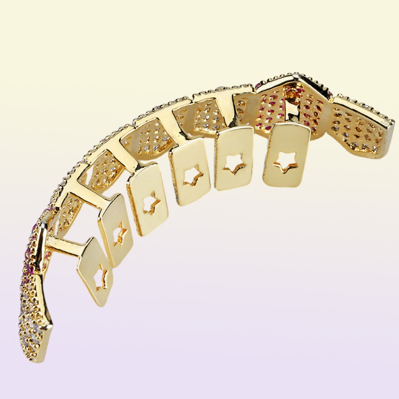 18K GOLD PLATED VAMPIRE TENT GRILLZ ICED OUT MICRO PAVE CHIPIC ZIRCON 8 TOUN HIP HOP GRILL BOTOD BODY JOWNDRY1046844