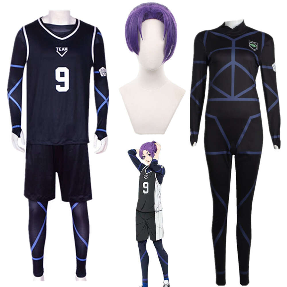 Costume de Cosplay Anime Blue Lock Reo Mikage, maillot noir, combinaison de Football, vêtements de fête d'halloween et de noël