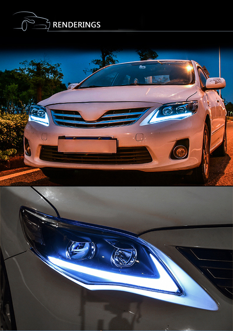 Auto LED Scheinwerfer Montage Dynamische Streamer Blinker Anzeige Kopf Lampe Tagfahrlicht Für Toyota Corolla 11-13