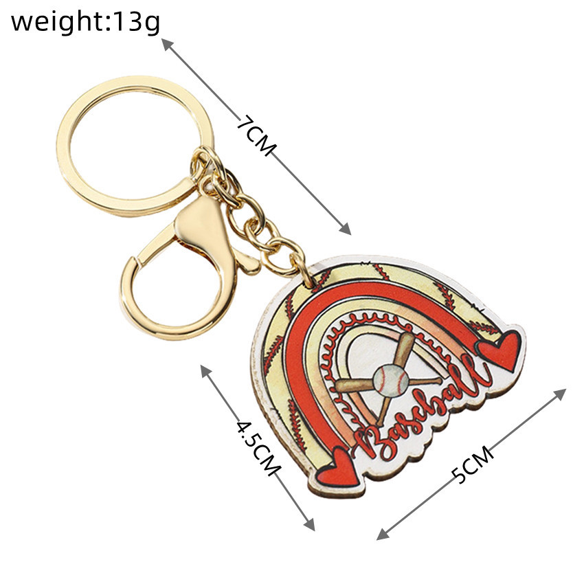 Sports Keychains Wood Key Chain Basketball Football Rugby Baseball Softball Print Pendant 6 Style