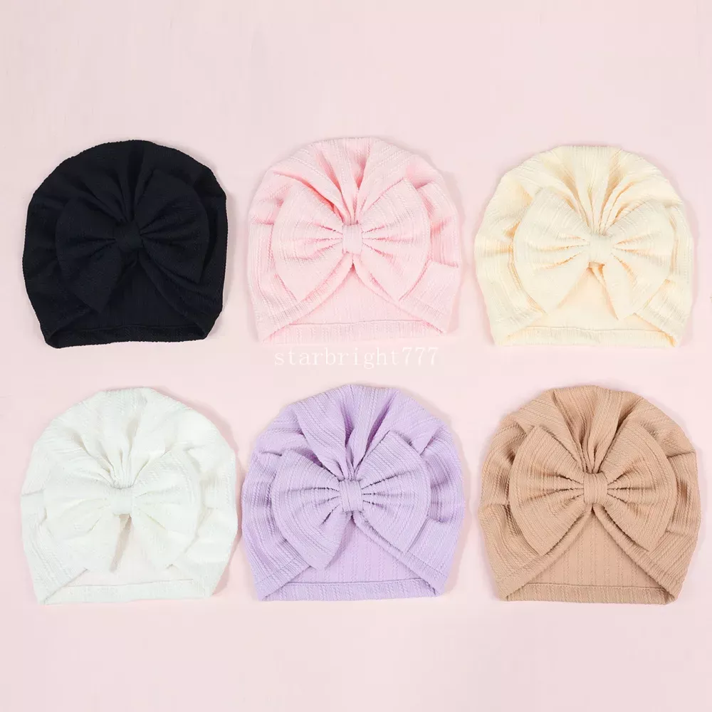 Nishine Autumn Winter Warm Bow Knot Hatt Nyfödda Beanie Kids Toddler Infant Turban Caps Stripe Hair Accessories Photo Props Gifts