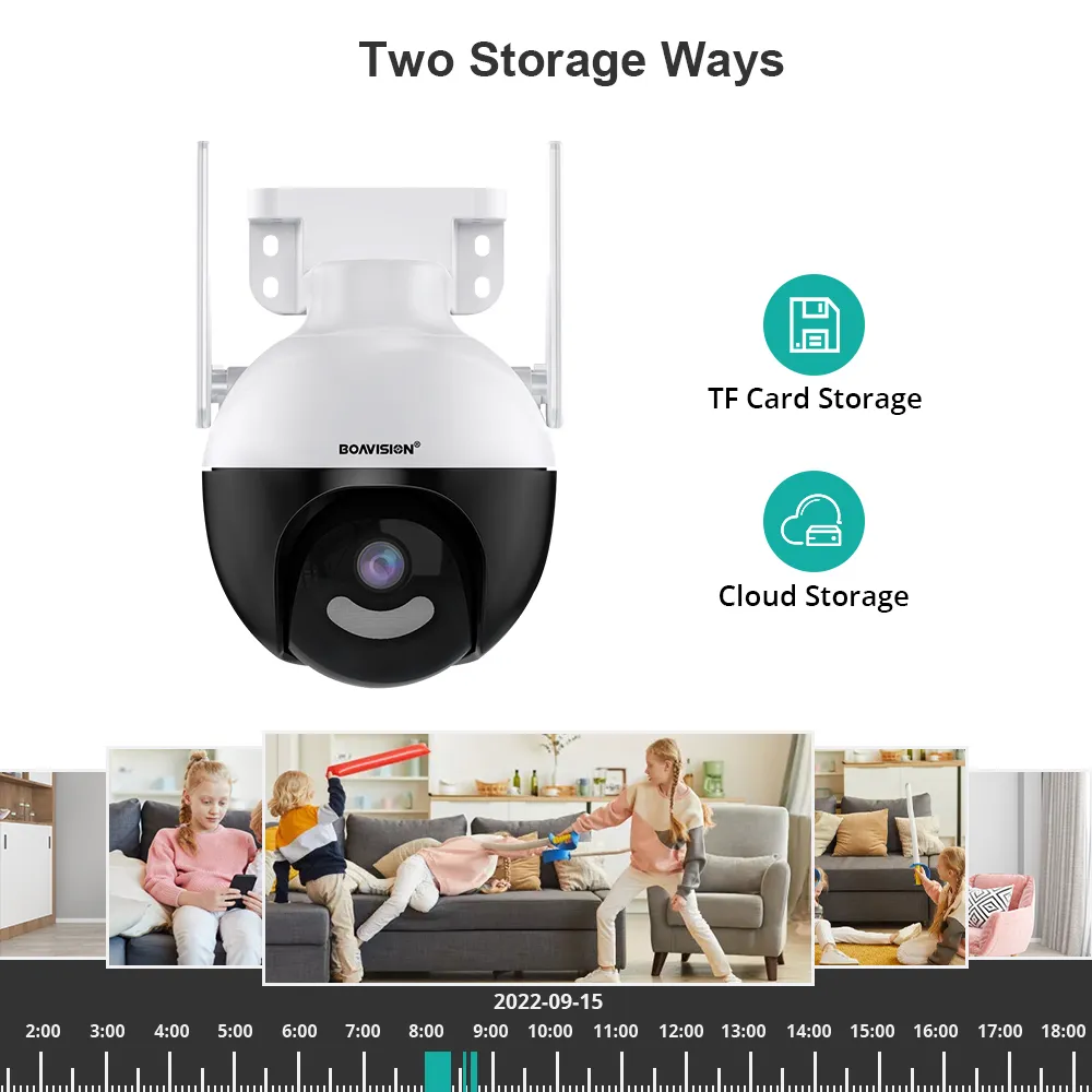 Boavision Outdoor Surveillance WiFi Camera PTZ HD 4MP AI Human検出双方向のオーディオカラーナイトビジョンビデオセキュリティカメラ