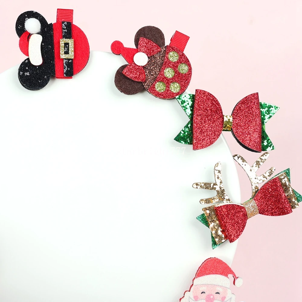 Cartoon Santa Claus Bows Baby Girls Hair Clips Deer Horn Hairpins Kids Christmas Day Dressing Accessories Gifts