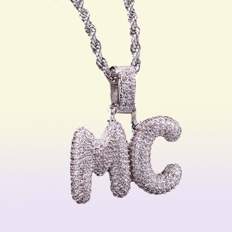 AZ Nome personalizzato Piccole lettere collane Canno a ciondolo Men039s zircone hip hop gioielli con corda d'argento in oro da 4 mm Catena 62662367059576