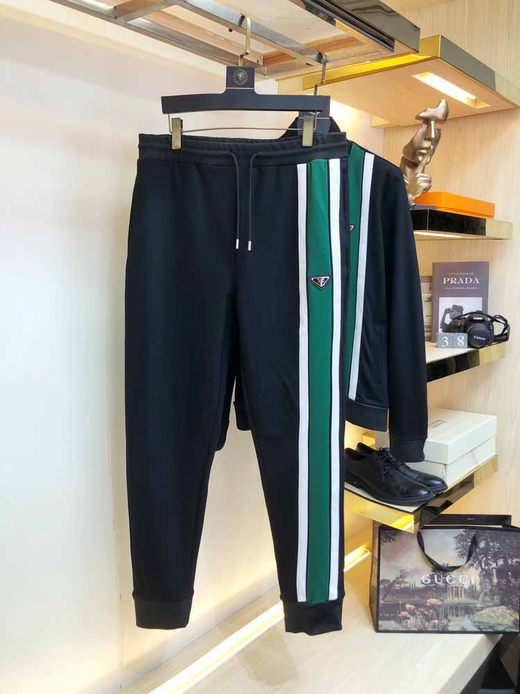 Men's Tracksuits Roman cotton casual designer sportswear set with men's green stripes 2023 new two-piece set M-3XL