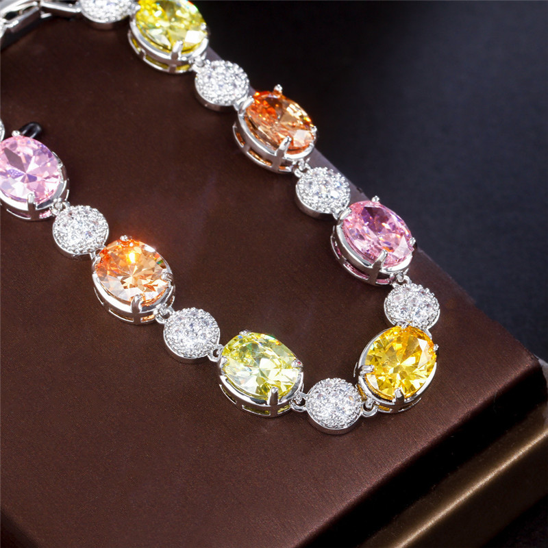 Charm Colorful Diamond Round Tennis Designer Bracelet Woman Party AAA Cubic Zirconia Copper Crystal Silver Bracelets Womens Valentines Day Gift Luxury Jewelry