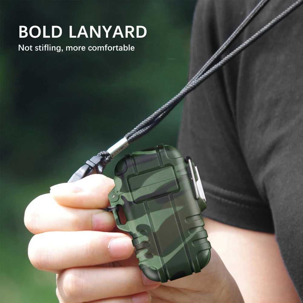 Lighters Outdoor Waterproof Camouflage Torch Lighter Cool Lanyard Survival Camping Gadgets Refillable Butane No Gas Windproof Gun Lighters K9JT