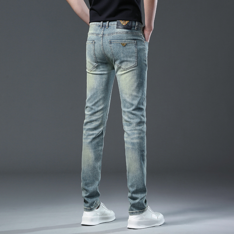 Novas calças jeans calça calças masculinas estiramento outono inverno prdaicon bordado jeans apertado calças de algodão lavado em linha reta negócios casual FK938-0