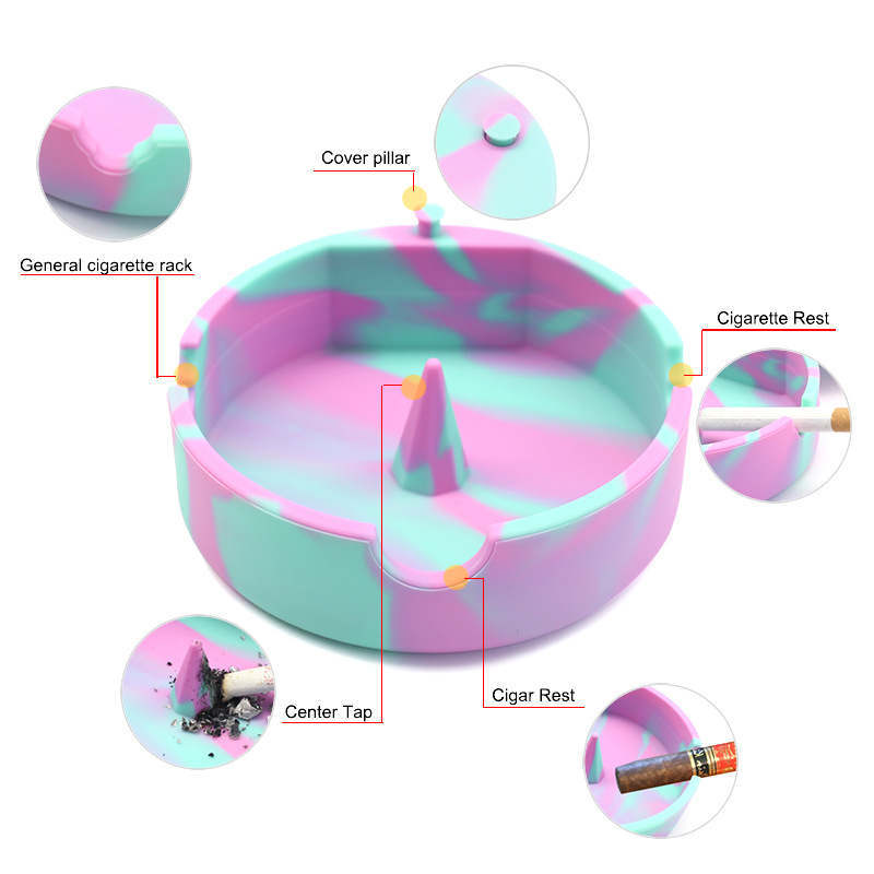 Cinzeiros de silicone portáteis com tampas Eco-friendly Fácil Limpar Resistência a altas temperaturas Casa Multiuso para KTV Restaurante Bar Escritório Cigarro Charuto Fumar