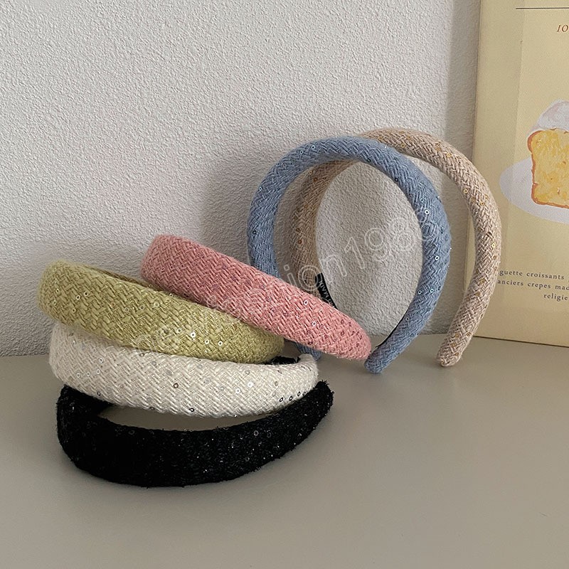 Inverno lã tecido esponja lantejoulas headbands moda acessórios para o cabelo feminino tendência cor sólida faixa de cabelo hoop menina headwear