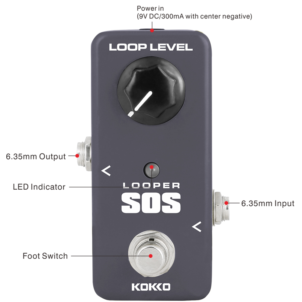 KOKKO – Tragbares Gitarren-Effektpedal, FLP2, Looper-Effekte, 5 Minuten Looping-Zeit, Loop-Station, Netzteil löschen