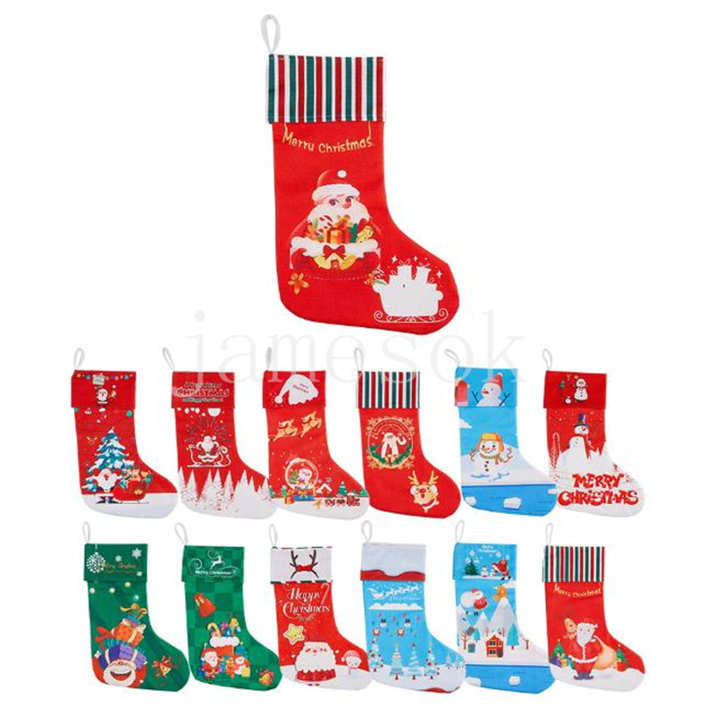 Christmas Decorations socks Childrens Xmas gift bag Cartoon Printed Christmas-stocking kids Christmas-Day decoration DE781