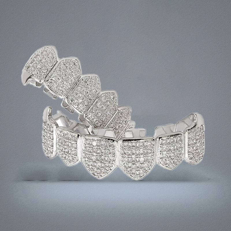 Zęby Grillz Luxury Mężczyźni Kobiety Gradość Kosze Cubic Wampir Wampir Braces Street Fashion Platinum 18K Gold Hip Hop Dental GR8287565