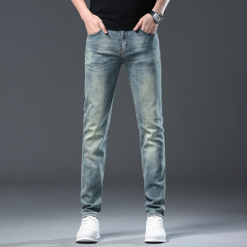 Novas calças jeans calça calças masculinas estiramento outono inverno prdaicon bordado jeans apertado calças de algodão lavado em linha reta negócios casual FK938-0