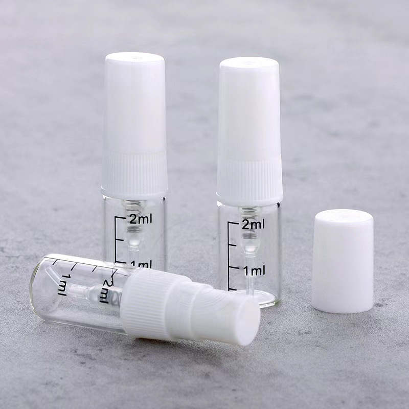 Glazen parfumflesjes van 2 ml, 3 ml, 5 ml, 10 ml, glazen parfumflesjes, etherische olie, vloeistof, lege monsterreageerbuisjes, flesjes, doorzichtig zwart, wit, plastic stop, cosmetische verpakking, proefflesje