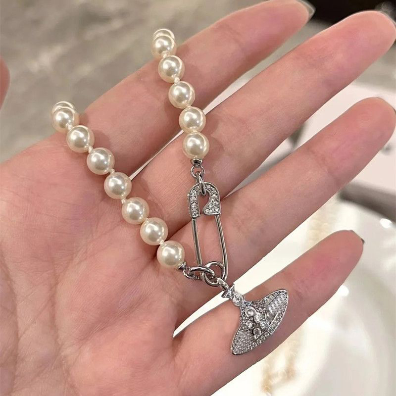 Colar de pingente de pérola de alta qualidade designer 925 prata esterlina cheio de diamante planeta gargantilha corrente de clavícula para presente de jóias femininas