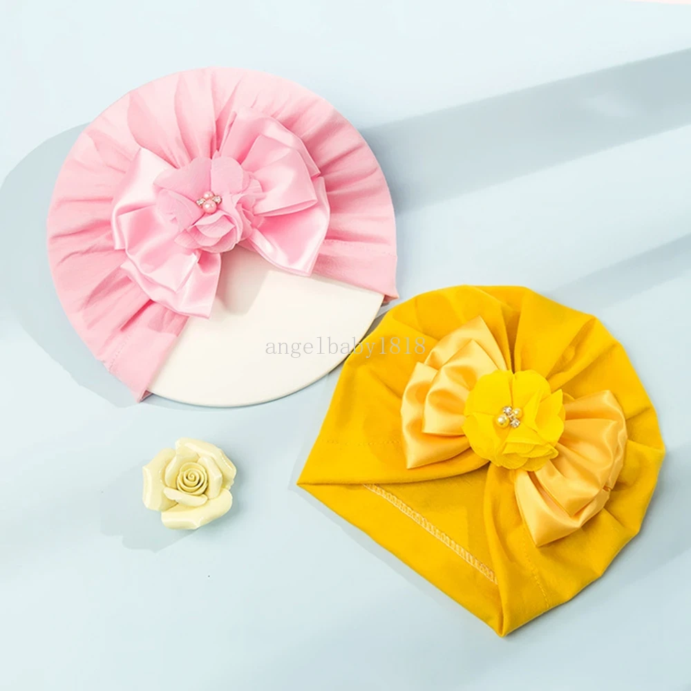 Solid Color Flower Baby Hat Big Bowknot Girl Hats Turban Knot Head Wraps Kids Bonnet Beanie Headwear Newborn Photography Props