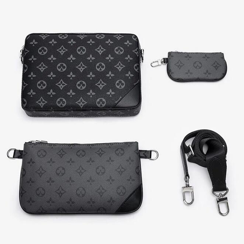 10A Luxurys Sacs de créateurs Hommes Trio Cuir Noir Fleurs Messenger Bourse Sacs à bandoulière Sac Shopping Sac à bandoulière Plaine Sacs à main Femmes Portefeuilles Sac fourre-tout