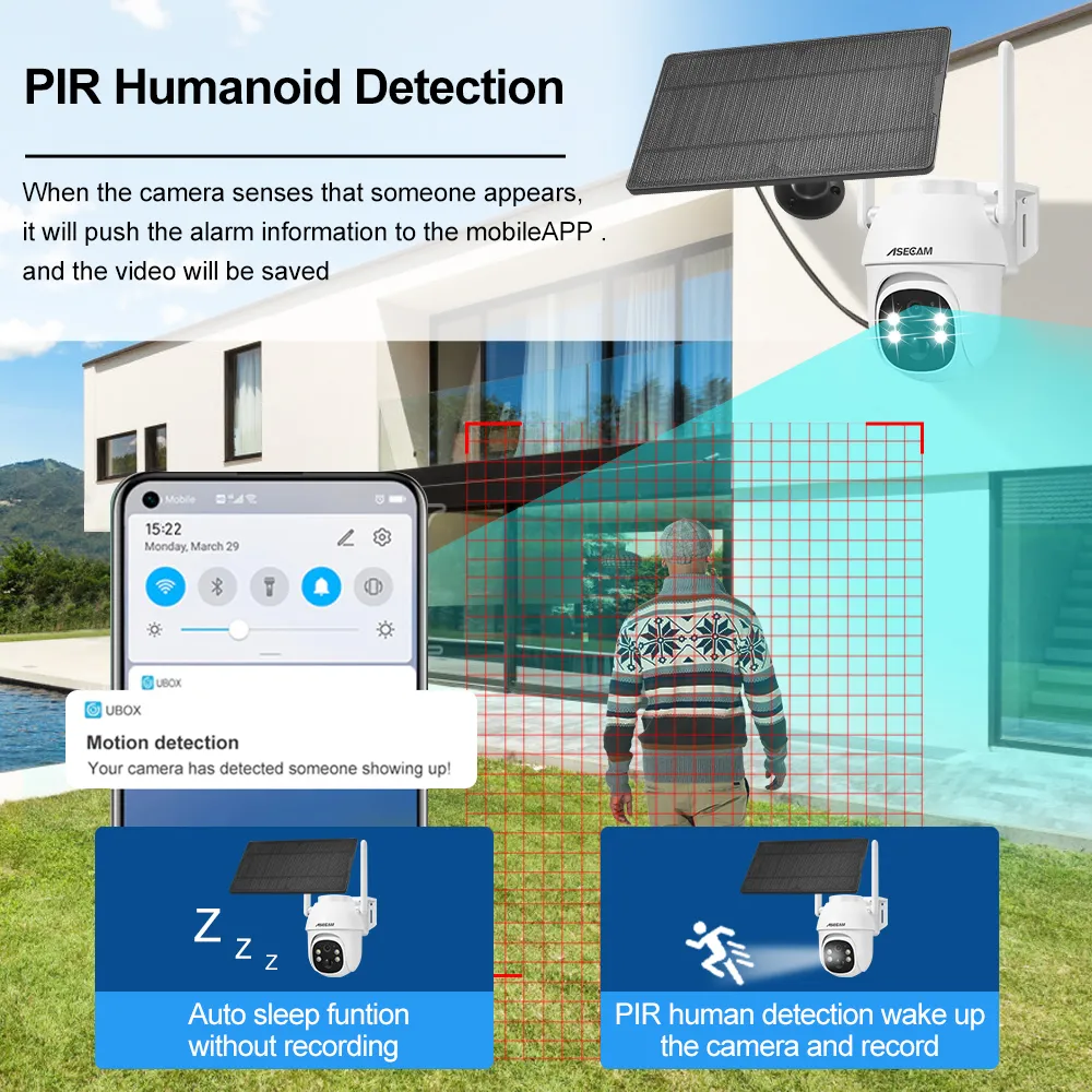 4G carte Sim 5MP panneau solaire caméra PTZ Surveillance sans fil détection humaine extérieure Audio Wifi CCTV caméra de sécurité UBOX