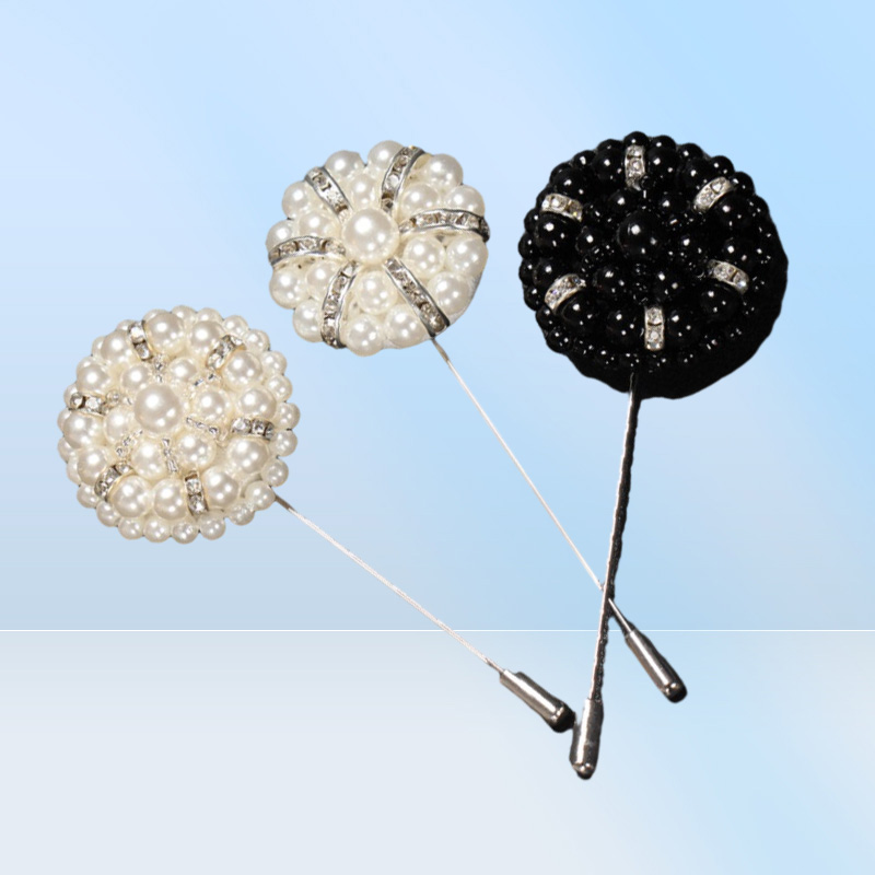 Broches de perles à coudre à la main pour hommes, boutonnière de mariage classique, de 10 pièces, revers en feutre fleur, Pin7268183