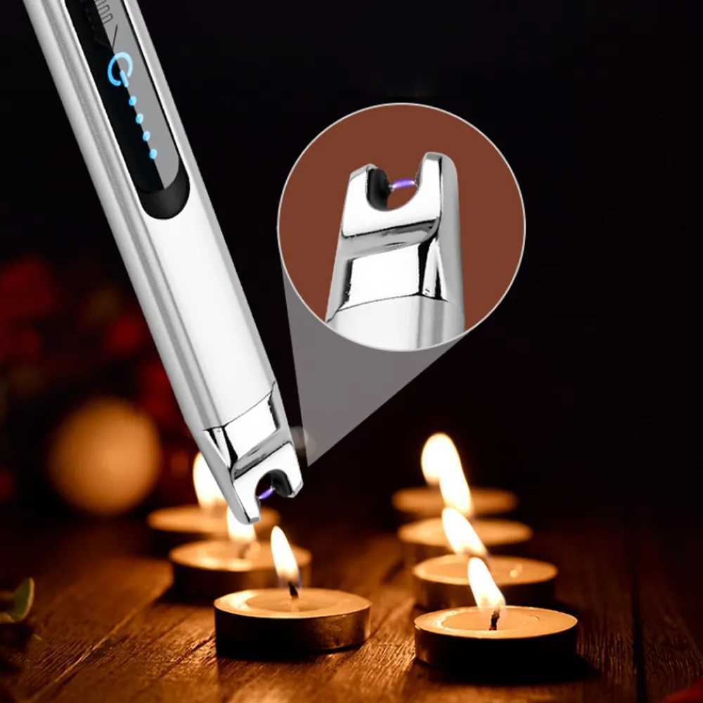 Lighters LED USB Chargeable Portable Torch Long Lighter Kitchen Rechargeable Plasma Arc Windproof Flameless Electric Arc BBQ Igniter K68H