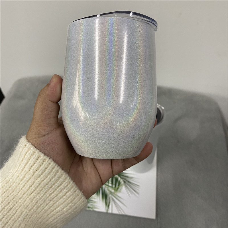 Reiswijn Champagne Cocktails blanco sublimatie stemless 12oz witte glinsterende glittermokken met schuifdeksel en herbruikbaar rietje voor hittepersafdrukken