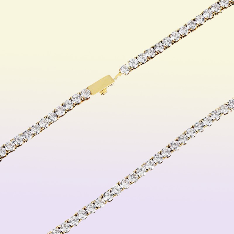 3mm 4mm 5mm Hip Hop Tennis Chains Jewelry Mens Diamond Necklaces Spring Buckle 18k Real Gold Bling Graduated8663102