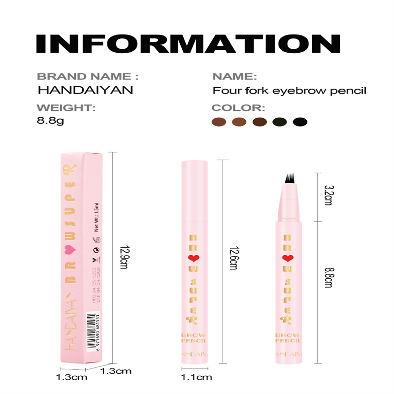 Micro Brush Eyebrow Pencil Waterproof Fork Tip Eyebrow Tattoo Pencil Durable Fine Sketch Liquid Eyebrow Pencil