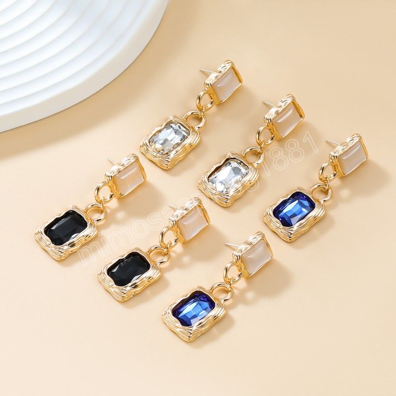 Fashionable Metal Square Resin Earrings for Women's Exaggerated and Elegant Dangle Earings Banquet Jewelry Accessories