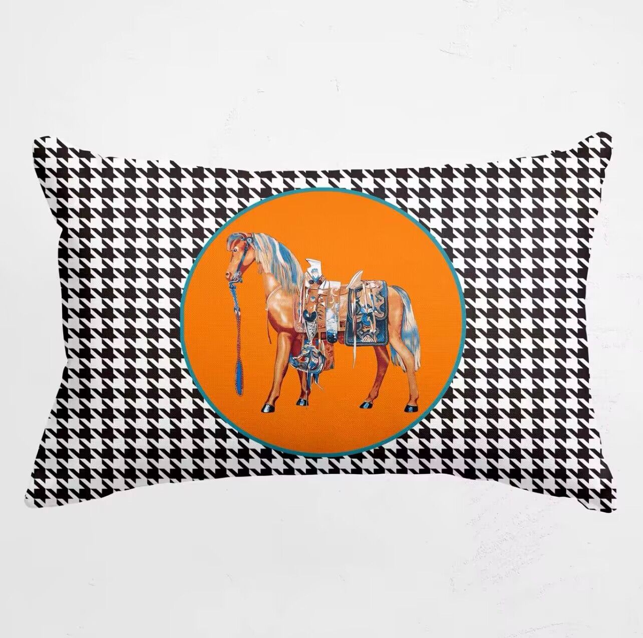 Taie d'oreiller design de luxe chariot classique pied de poule et motif de corde décoration housse de coussin taille 30 * 50 cm matériel de sieste pour cadeau de festival de voiture de bureau à domicile