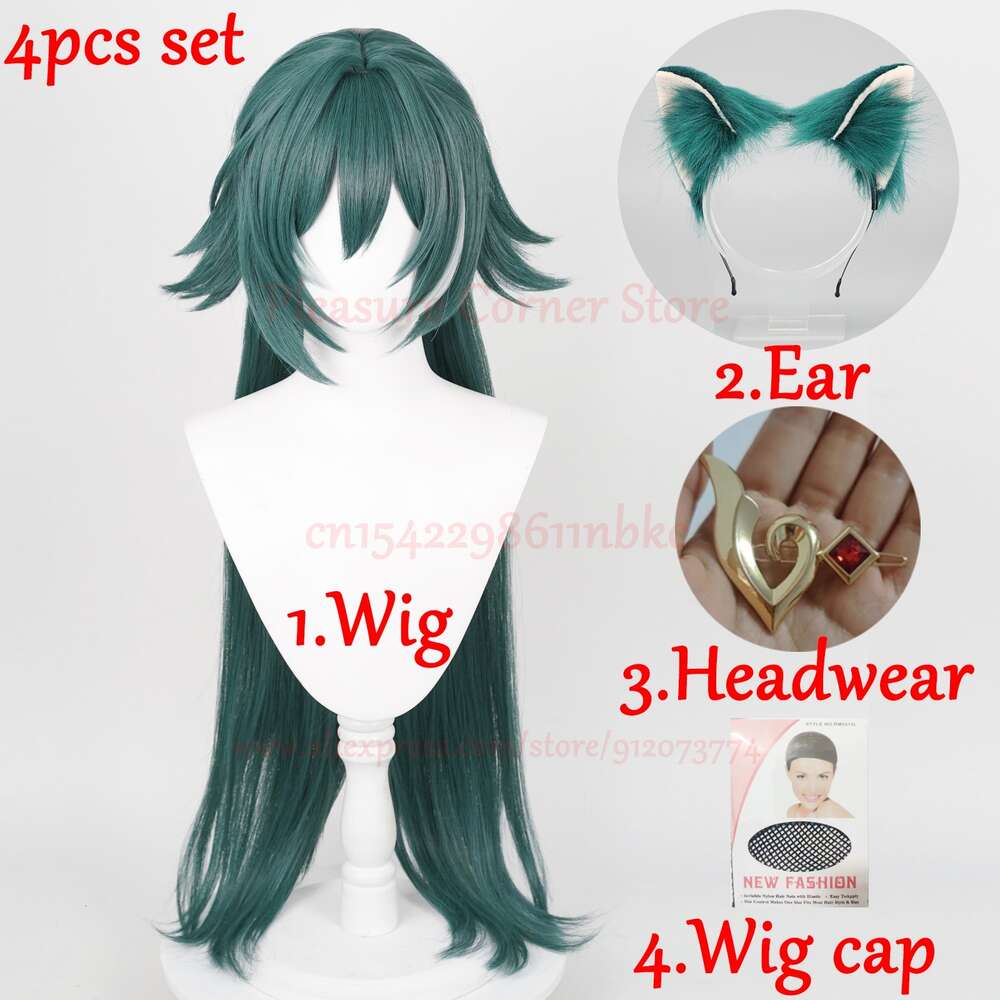 Honkai: Star Rail Yukong Cosplay Wig Dark Green Cosplay Wigs Anime Pergów Odporna na ciepło Partię syntetyczną Yu Kong Cosplay Wigscostplay