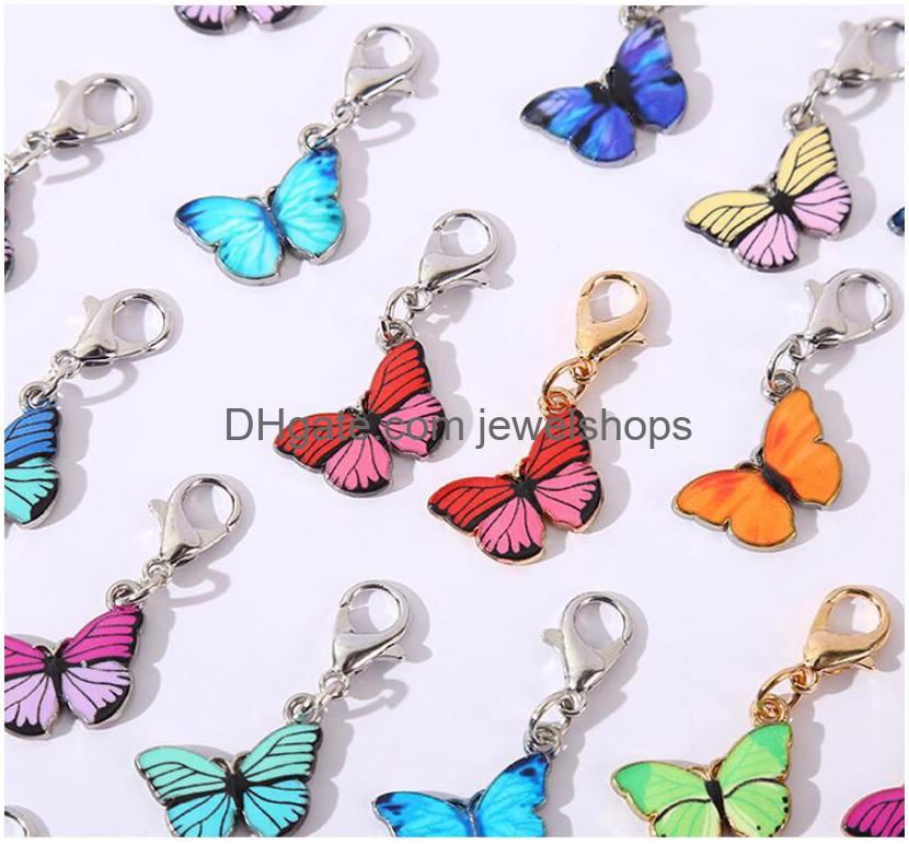 Breloques de mode, fermoir papillon coloré, pendentifs de bricolage, accessoires de bijoux, alliage goutte à goutte d'huile, porte-clés, accessoires