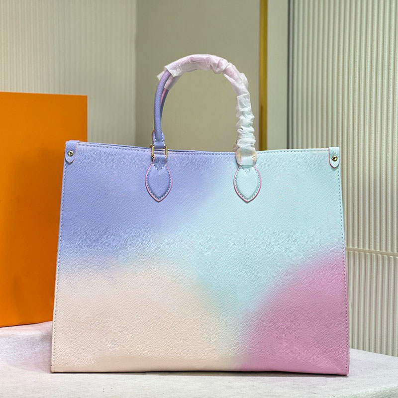 Onthego pm mm gm gradient pastelldesigner tygväskor stor kapacitet handväska mode totes väska lyx axelväska kvinnor toron hanterar shopping handväskor på språng