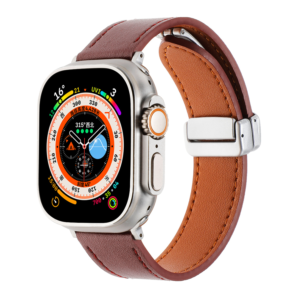Apple Watch Ultra 2 Band 8 7 45mm 41mm Ultra 49mm PU 가죽 밴드를위한 가죽 자기 버클 스트랩 Iwatch 시리즈 9 SE 6 5 3 4 44mm 42mm 40mm