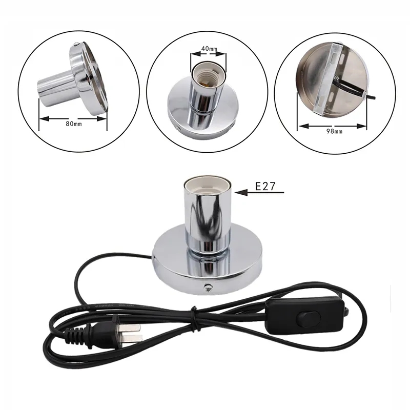 wholesale Polished Metal Desktop Lamp Base 180CM Cord E27 Base Holder With On/Off Switch EU US Plug in Screw For Table