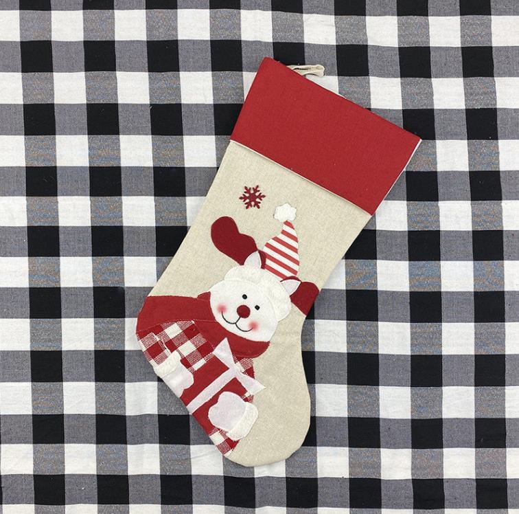 Ornements de Noël en lin Bas Chaussettes avec Père Noël Noël Joli sac pour enfants Sac cadeau de bonbons Cheminée Décoration d'arbre de Noël SN4481