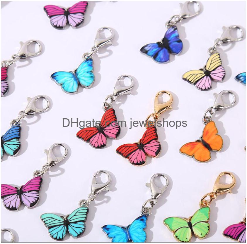 Breloques de mode, fermoir papillon coloré, pendentifs de bricolage, accessoires de bijoux, alliage goutte à goutte d'huile, porte-clés, accessoires