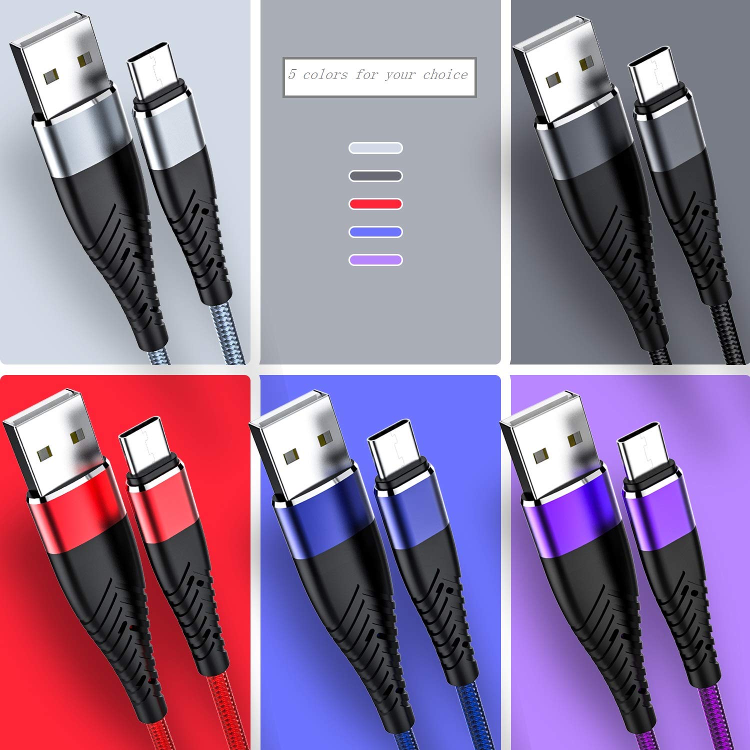 5V 3A Schnellladekabel 1m 2m 3m Micro Typ C geflochtenes Legierungs-USB-Kabel für Samsung S8 s20 s10 s21 HTC Android Phone PC