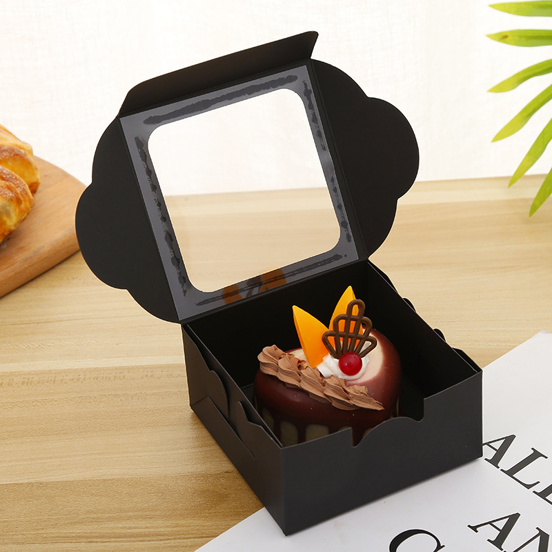 Boîte à bonbons en papier Kraft noir avec fenêtre, emballage de mariage, boîte à gâteaux, boîtes d'emballage cadeaux LX6155