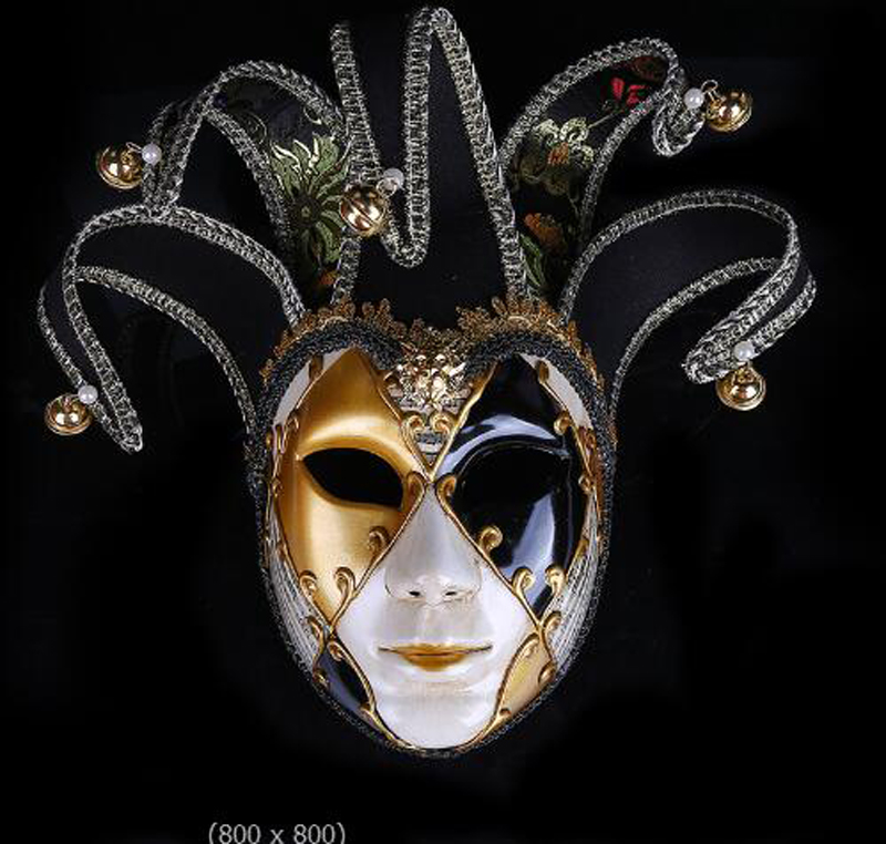 Masques de fête Face Face Men Femmes Venetian Theatre Jester Joker Masquerade Masque avec Bells Mardi Gras Party Ball Halloween Nouvel An Noël Noël Cosplay Mask