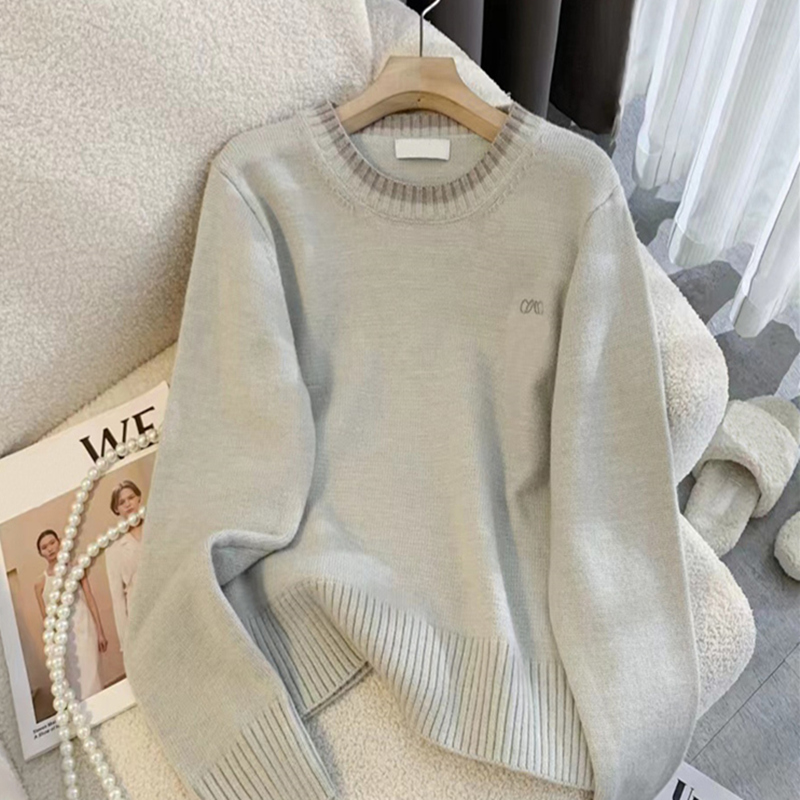 Autumn womens designer sweater fashion round neck splice short knitted sweater women versatile casual fit blue sweaters high quality warm womens sweater