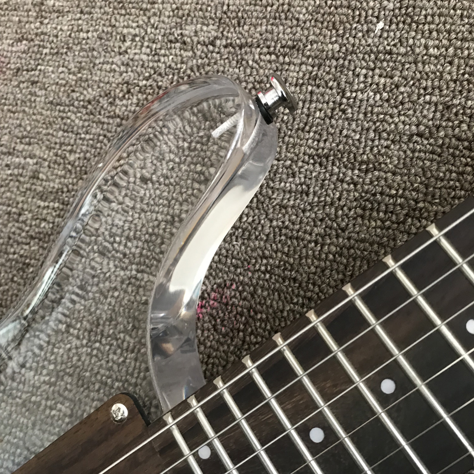 Wzrost niestandardowy, wykonany w Chinach, Crystal 6 Strings Wysokiej jakości gitara elektryczna, jednoczęściowy przetwornik, chromowany sprzęt, bezpłatna wysyłka