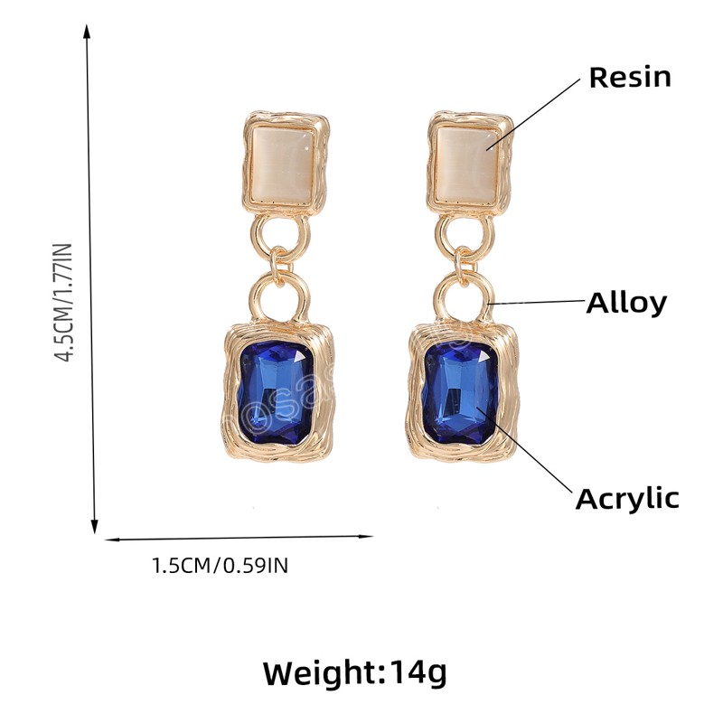 Fashionable Metal Square Resin Earrings for Women's Exaggerated and Elegant Dangle Earings Banquet Jewelry Accessories