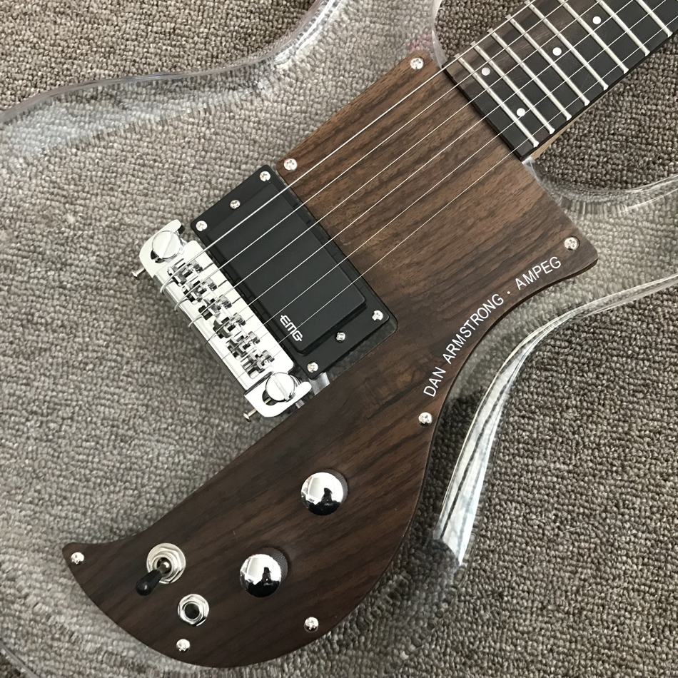 Wzrost niestandardowy, wykonany w Chinach, Crystal 6 Strings Wysokiej jakości gitara elektryczna, jednoczęściowy przetwornik, chromowany sprzęt, bezpłatna wysyłka