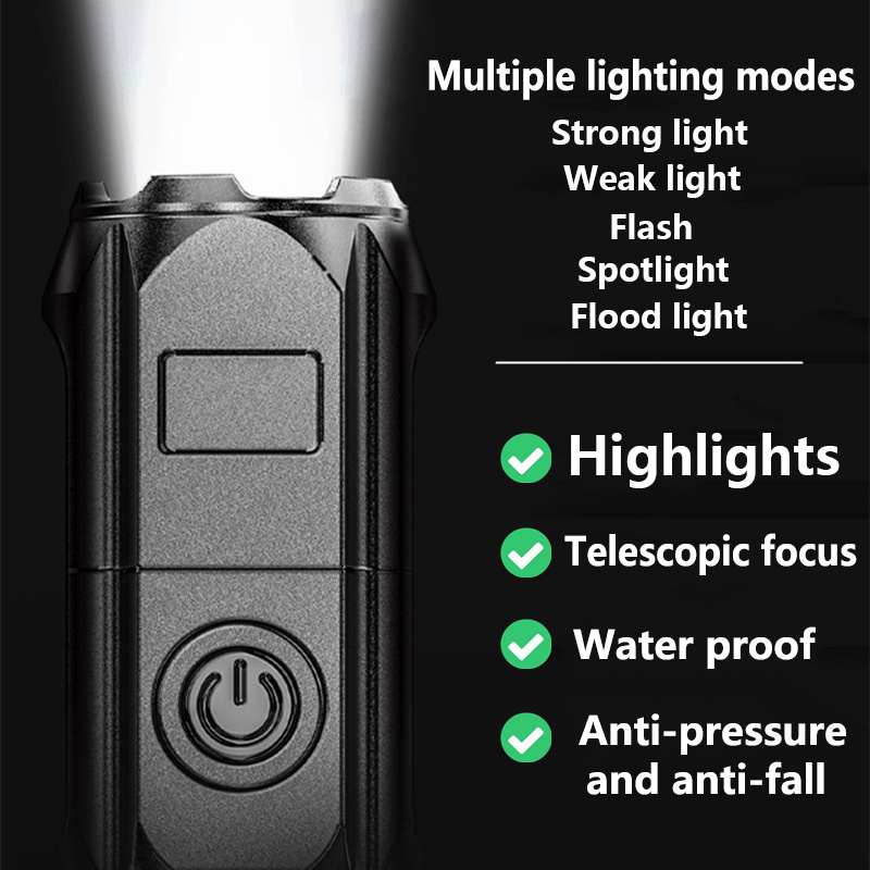 Car Strong Lighting Flashlight Work Light Highlight Rechargeable Zoom Tactical Outdoor Night Camping Portable LED Torch Lamp