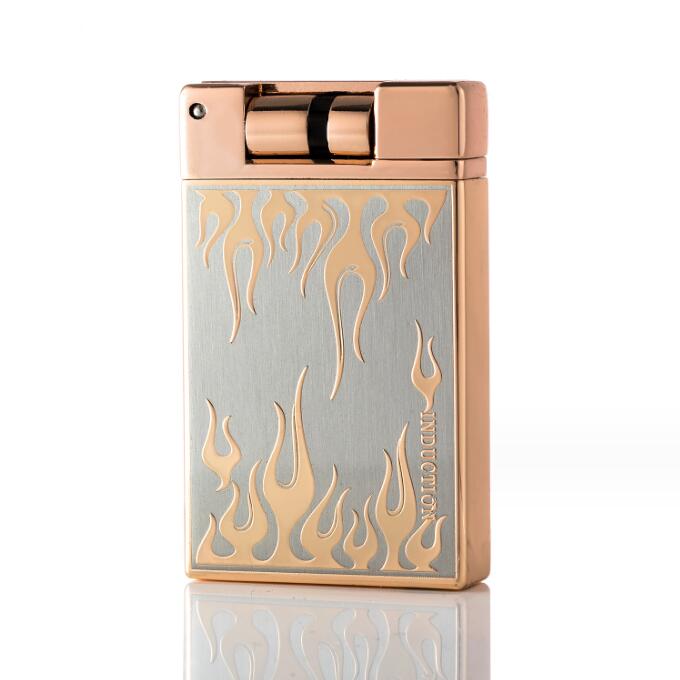 Barre d'or en forme de brique cigarette coupe-vent briquet ultra mince hommes butane métal briquets sans gaz outil de fumer accessoires avec boîte-cadeau