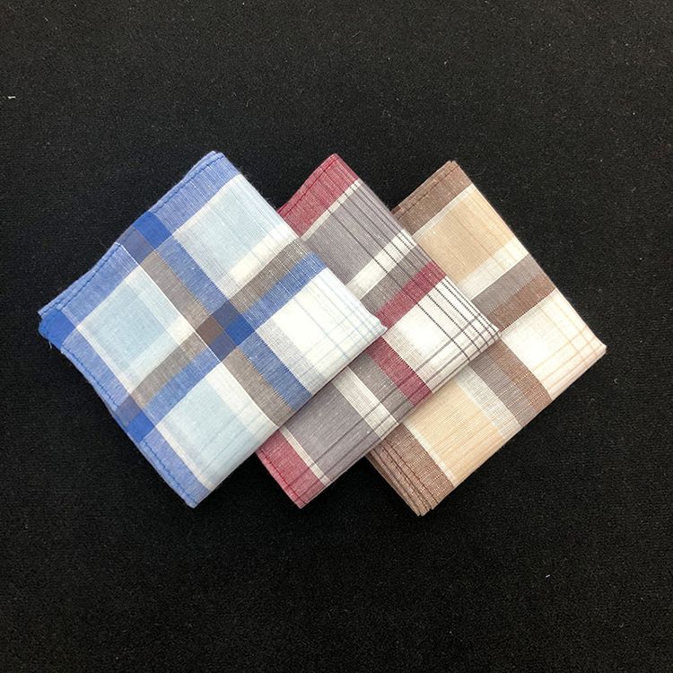 Classic Square Plaid Stripe Handkerchiefs Men Vintage Pocket Cotton Towel For Wedding Party 40*40cm