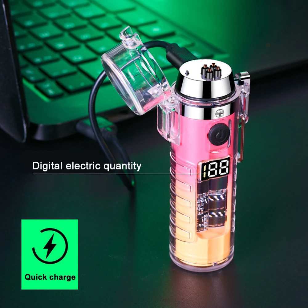 Aanstekers Waterdichte USB Oplaadbare Elektrische Aansteker Met Zaklamp Luxe Coole Gadgets Transparante Shell Dual ARC Plasma Aanstekers 04X7