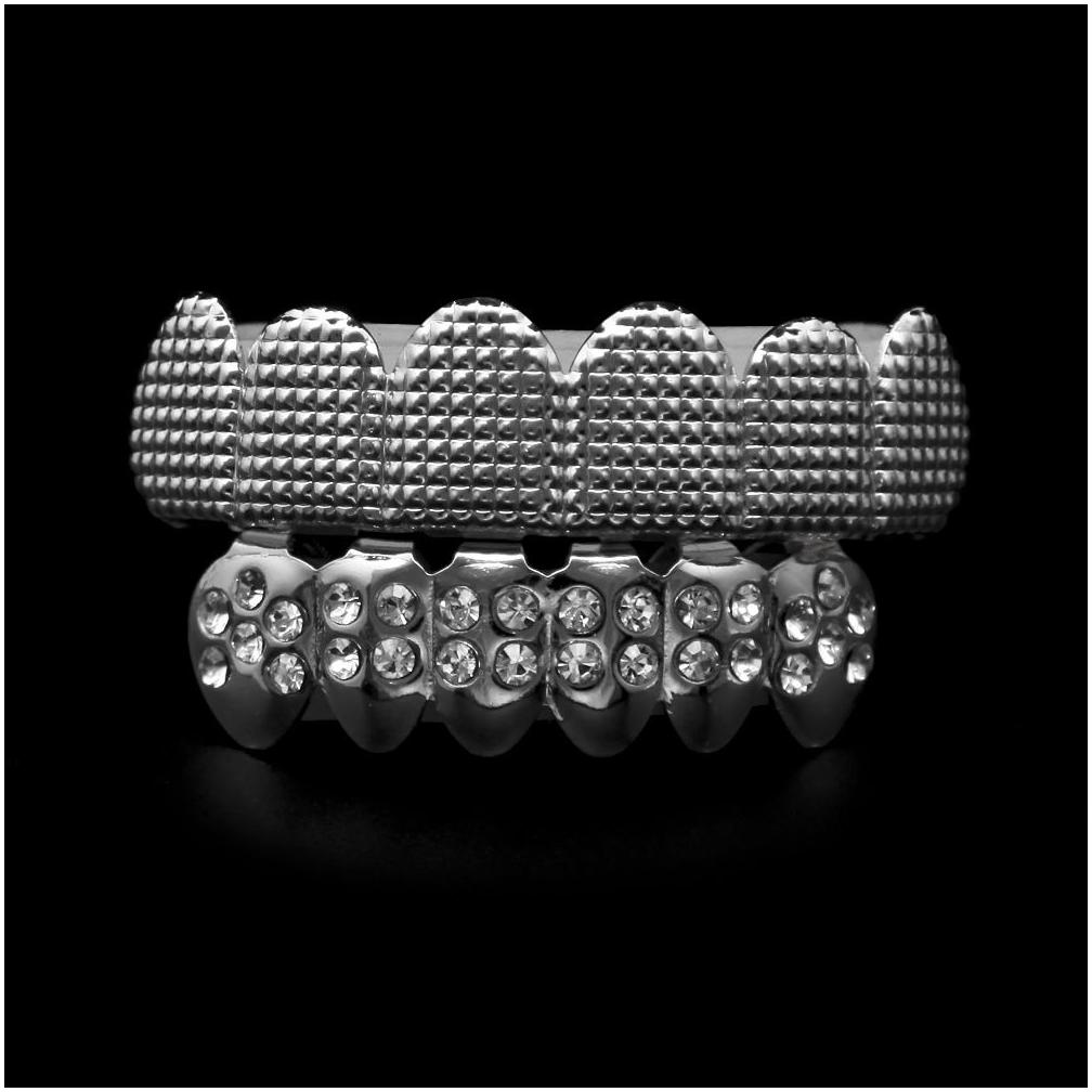 Grillz, Hip Hop Mens Top Bottom Teeth Grillz Set Gold Sier Bump Lattice False Dental Grills for Women Hiphop Rapper Body Dhelz