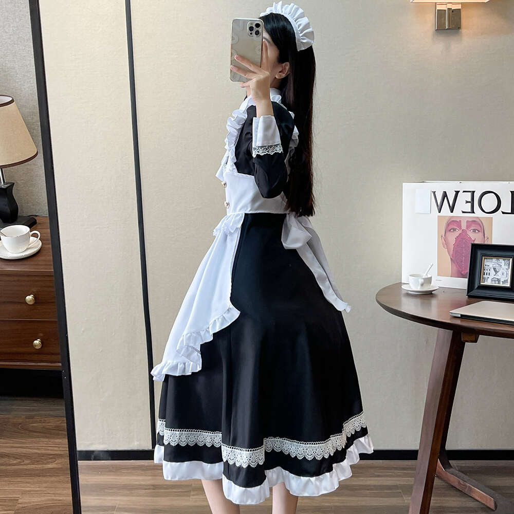 Anime Lolita Maid Cosplay Kostuum Vrouwen Volwassen Kanten Jurk Schort Lange Mouwen Meisje Japanse Uniform Stropdas Boog Halloween Party